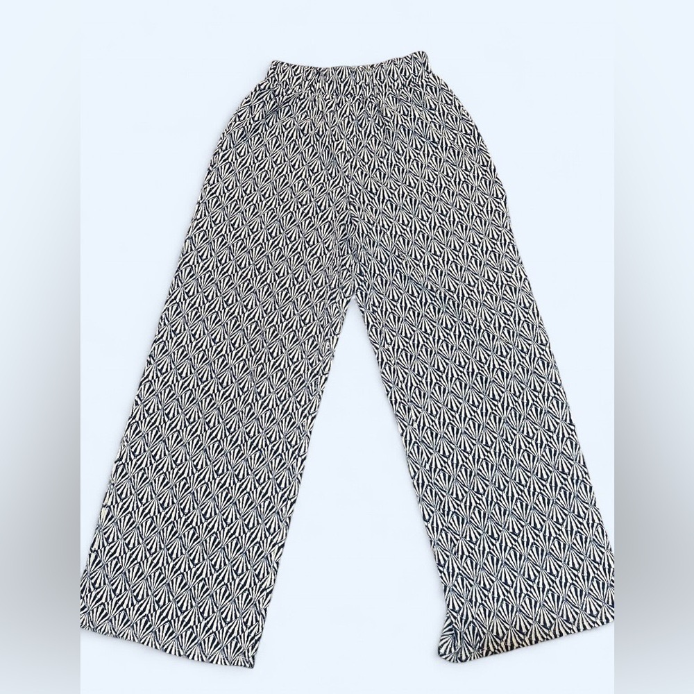 H&M Blue & White Geometric Print Wide Leg Pants | XS